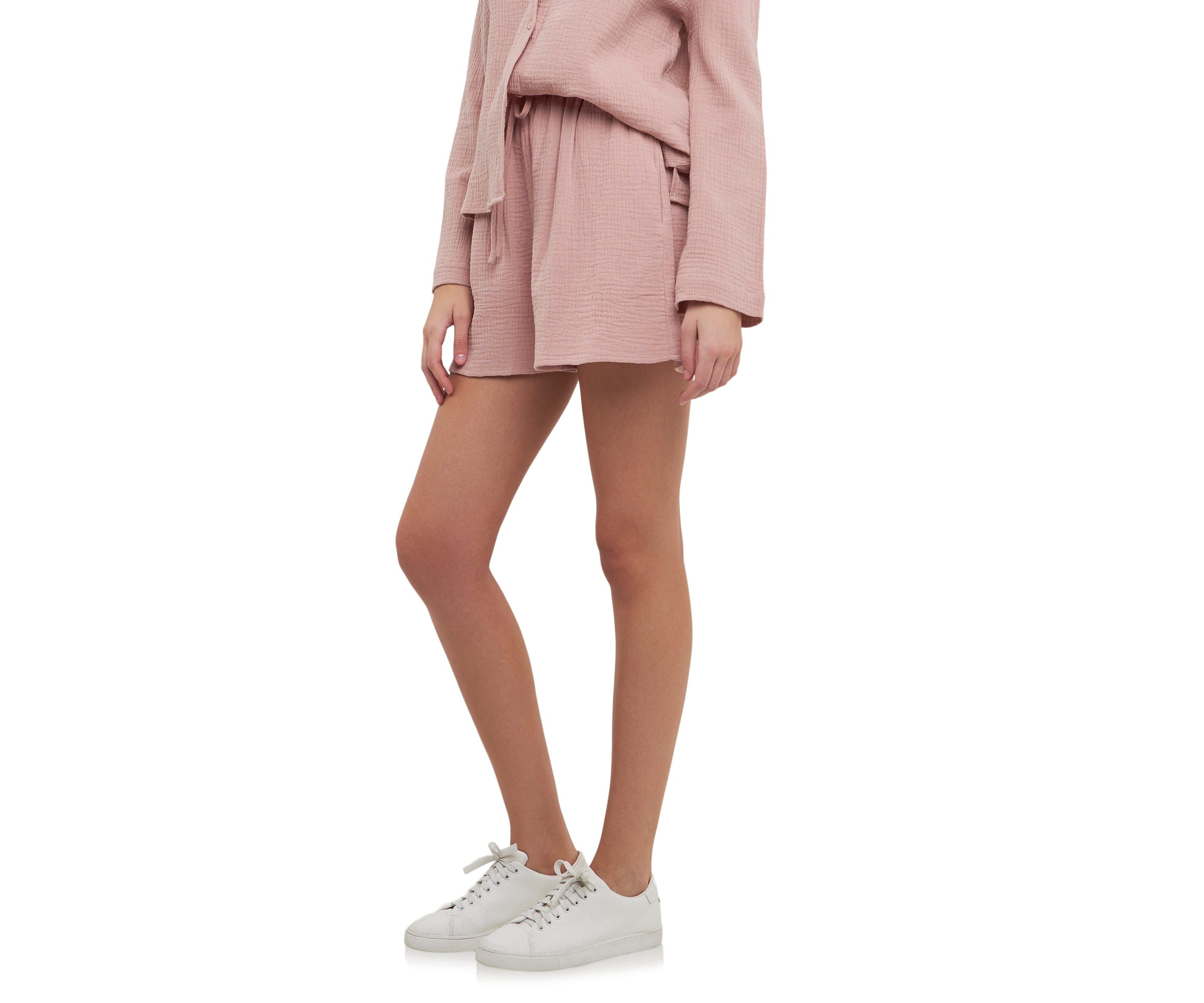 Gauze Shorts With Thick Elastic Band And Pockets