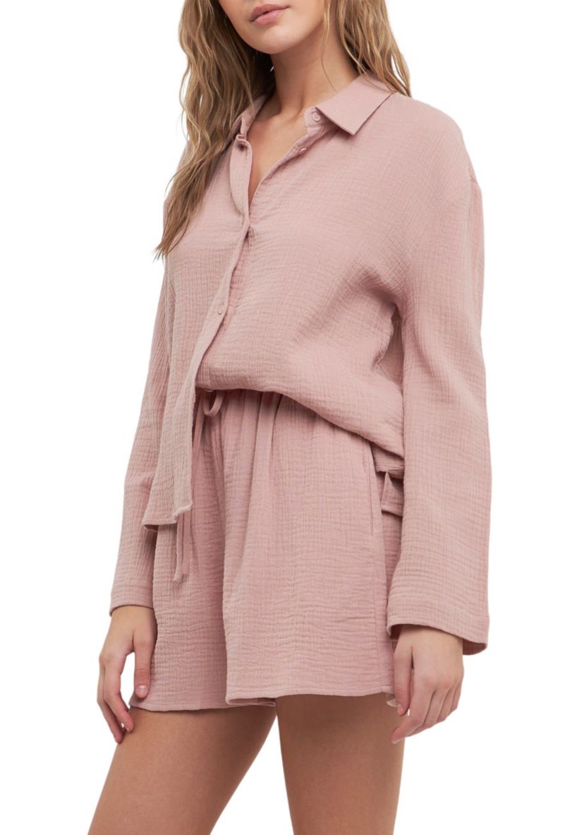 Gauze Corraled Top With Wide Sleeves and Slide Slit