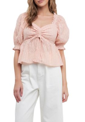 Free The Roses Embroidered SweetHeart Top with Puff Sleeves