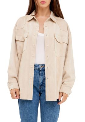 ENGLISH FACTORY Women's Faux Suede Oversized Shirts, Small