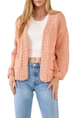 Free The Roses Women's Oversized Chunky Cardigan, Salmon, Small