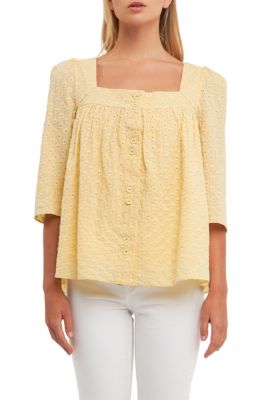 Embroidered Cotton Square Neck Top