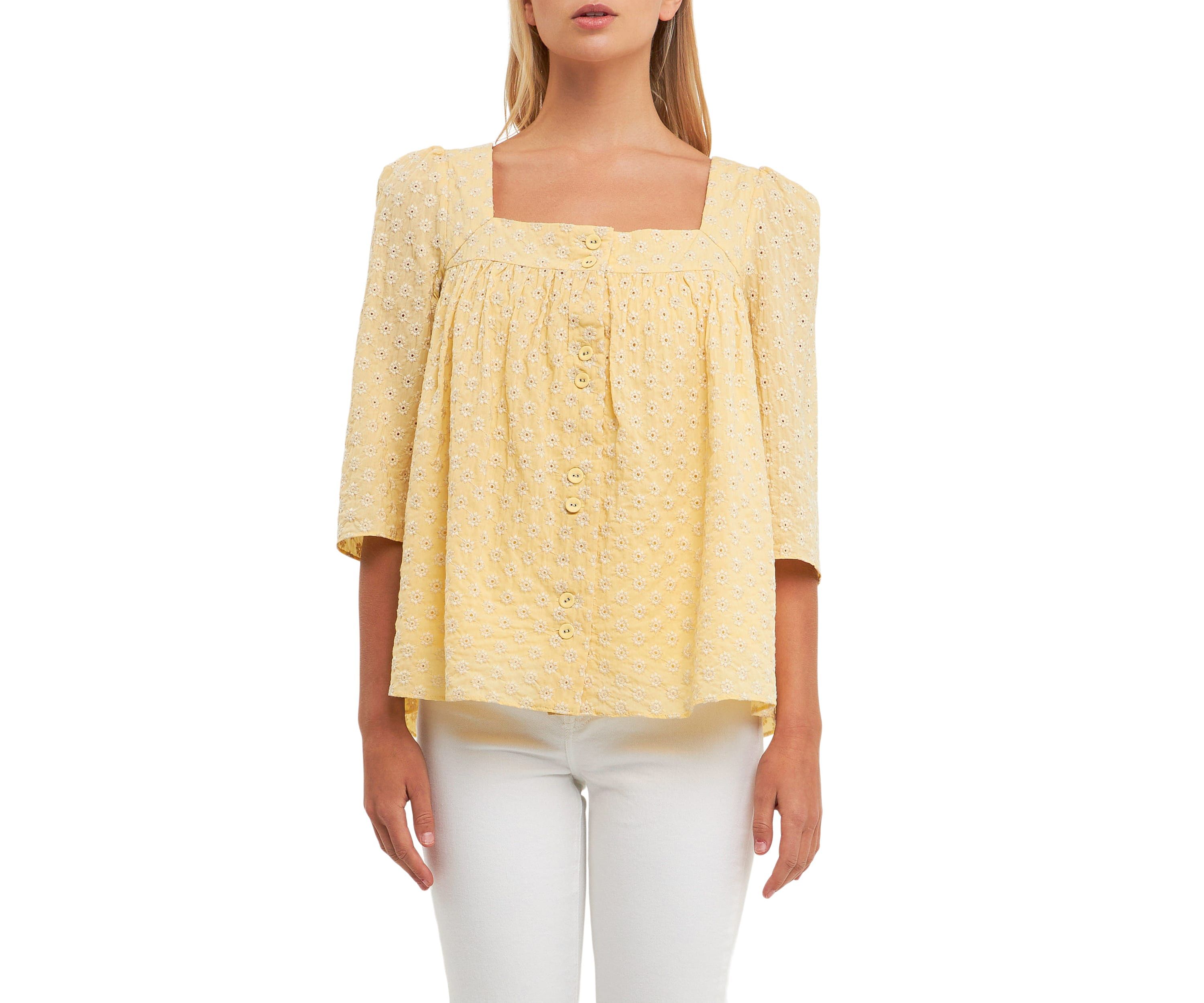 Embroidered Cotton Square Neck Top