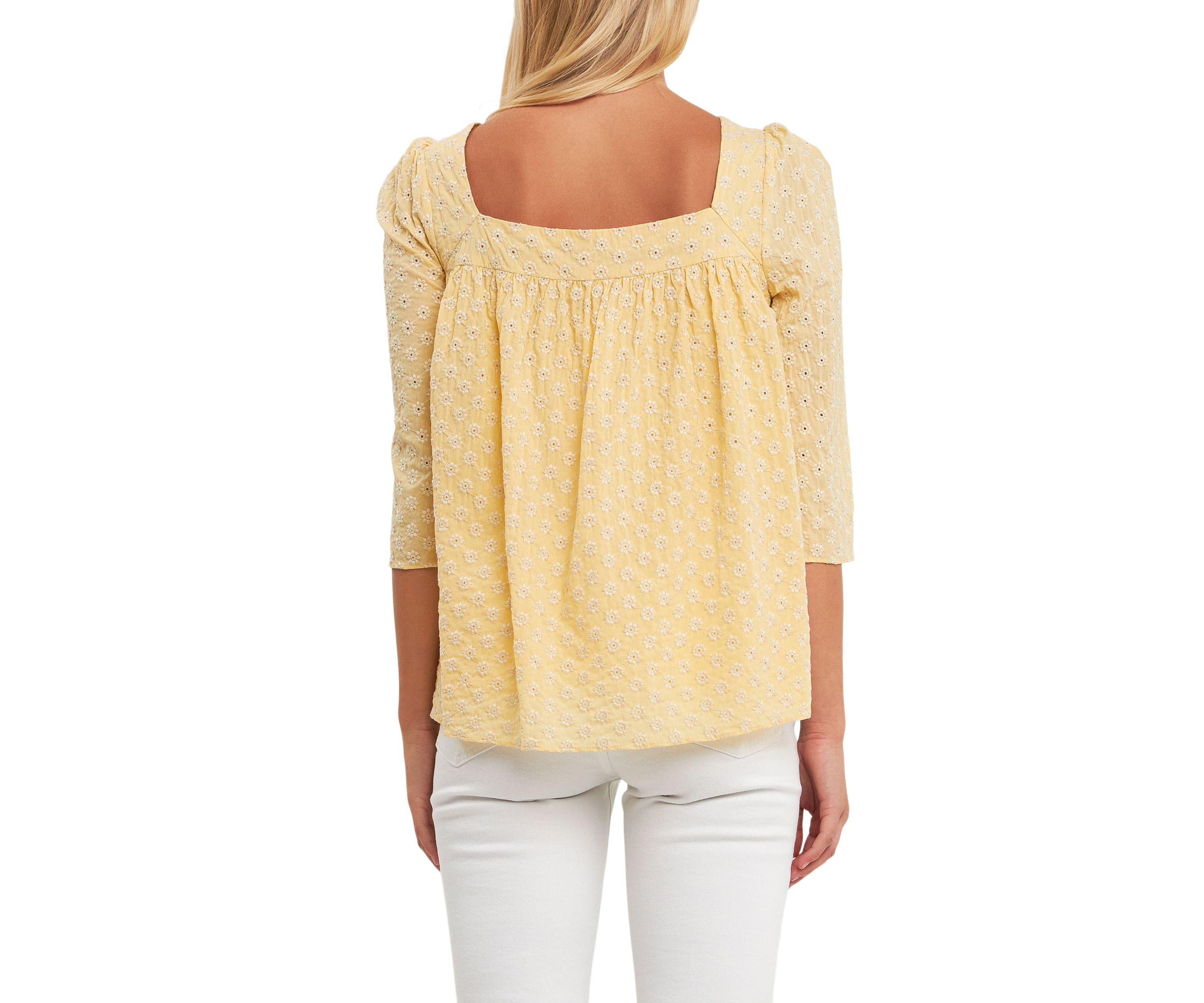 Embroidered Cotton Square Neck Top