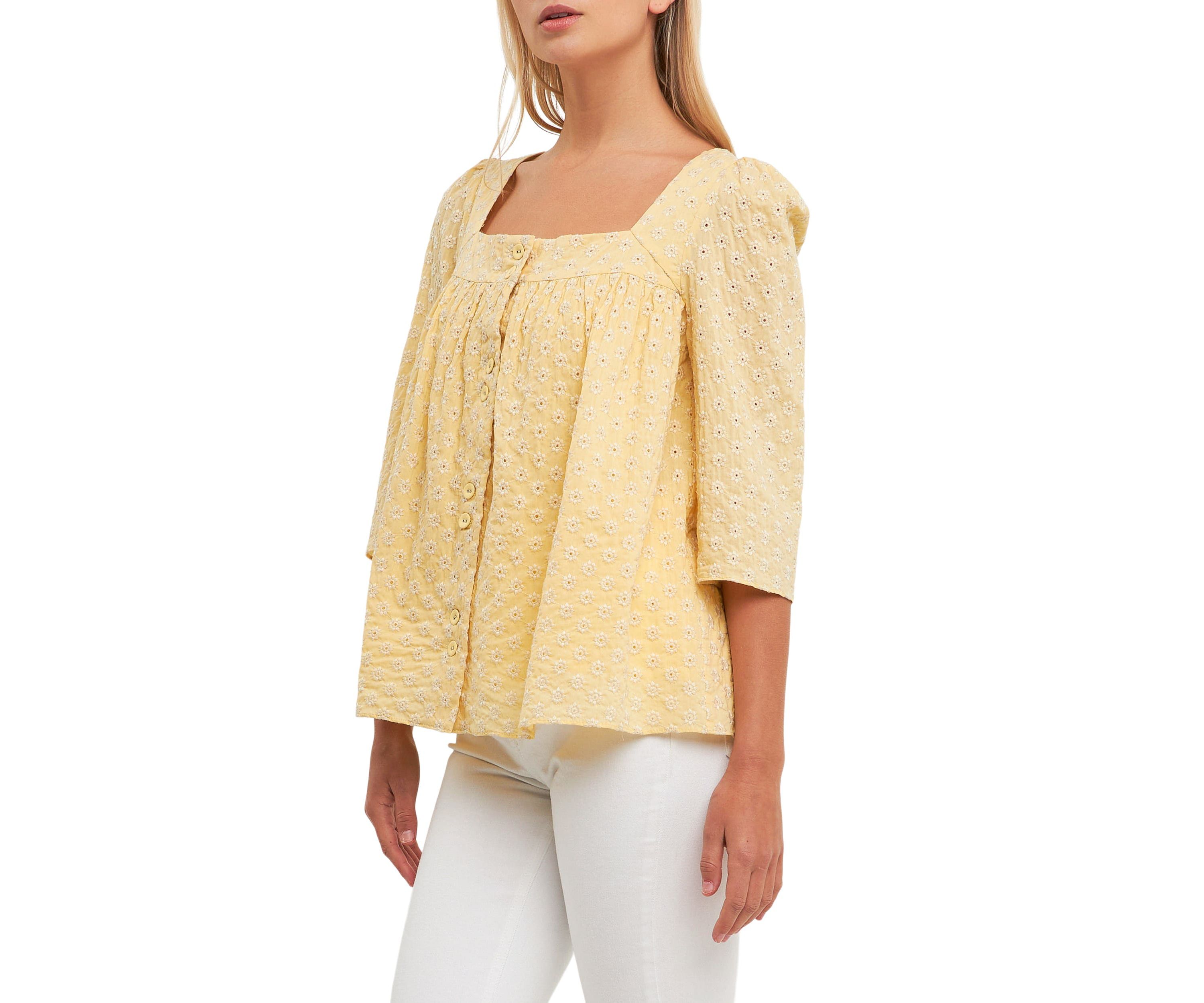 Embroidered Cotton Square Neck Top