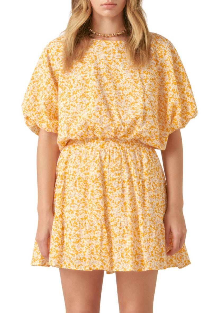 Crinkled Floral Linen Blouson Top