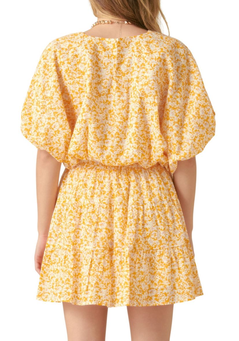 Crinkled Floral Linen Blouson Top