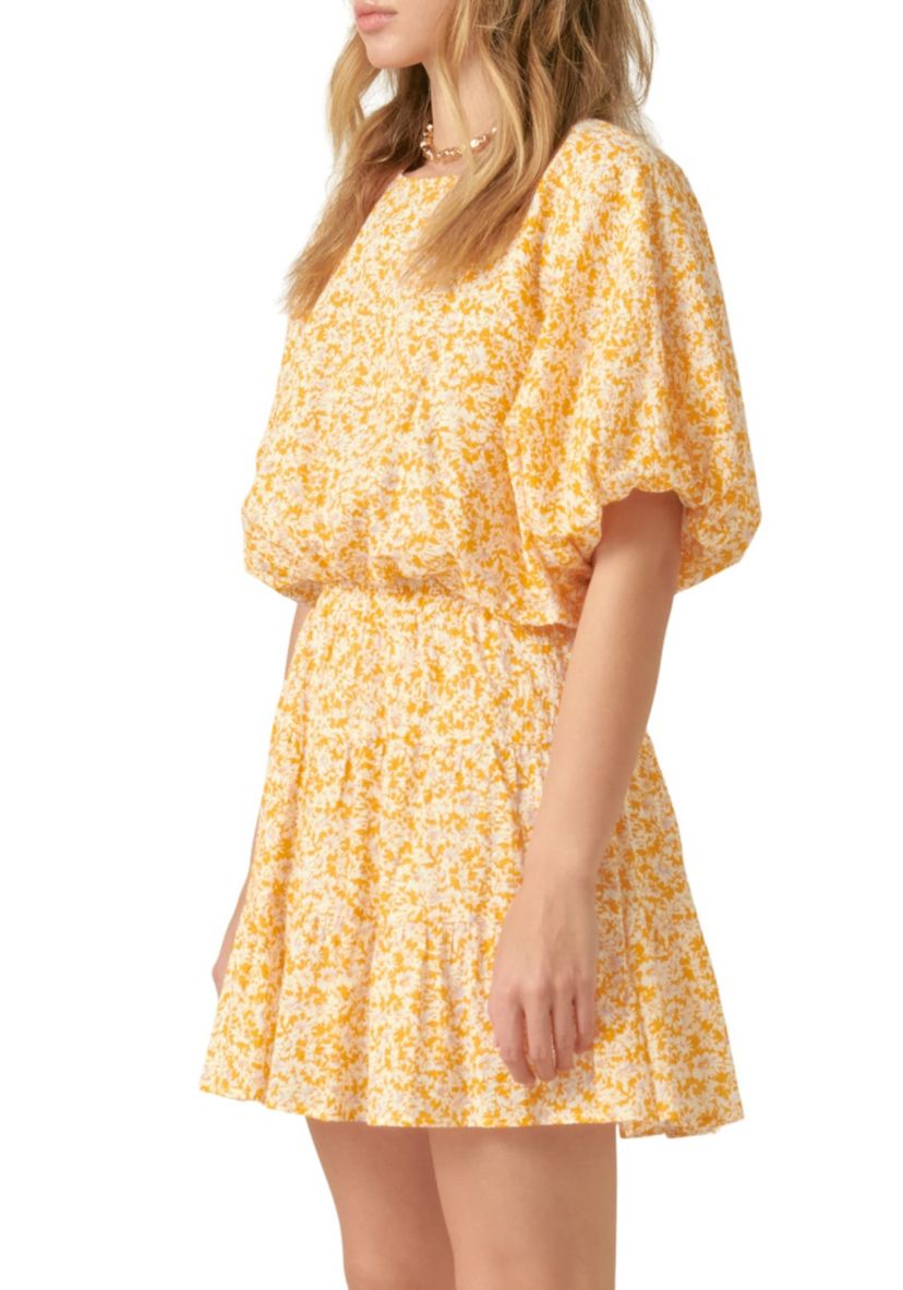 Crinkled Floral Linen Blouson Top