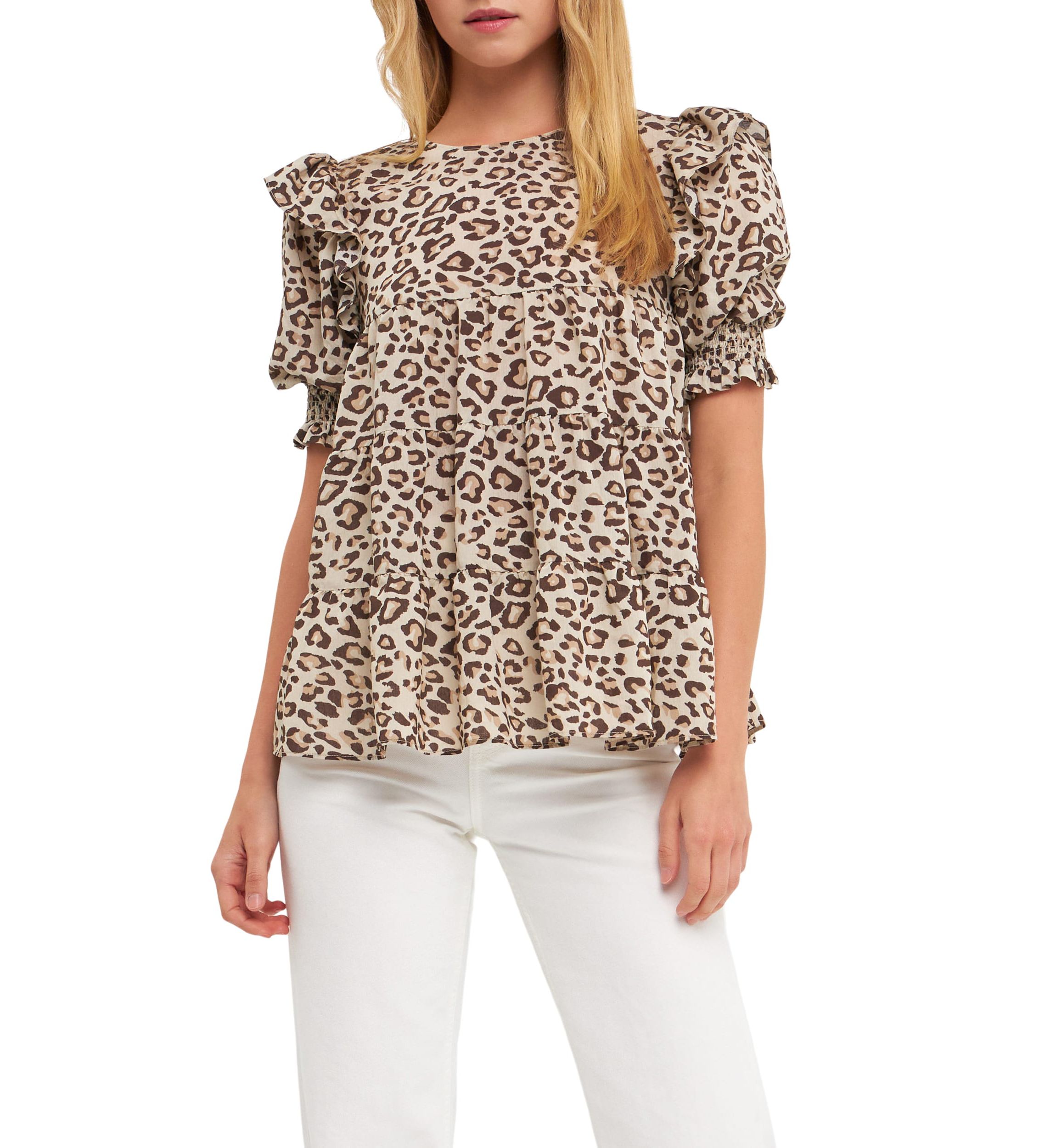 Animal Print Tiered Blouse