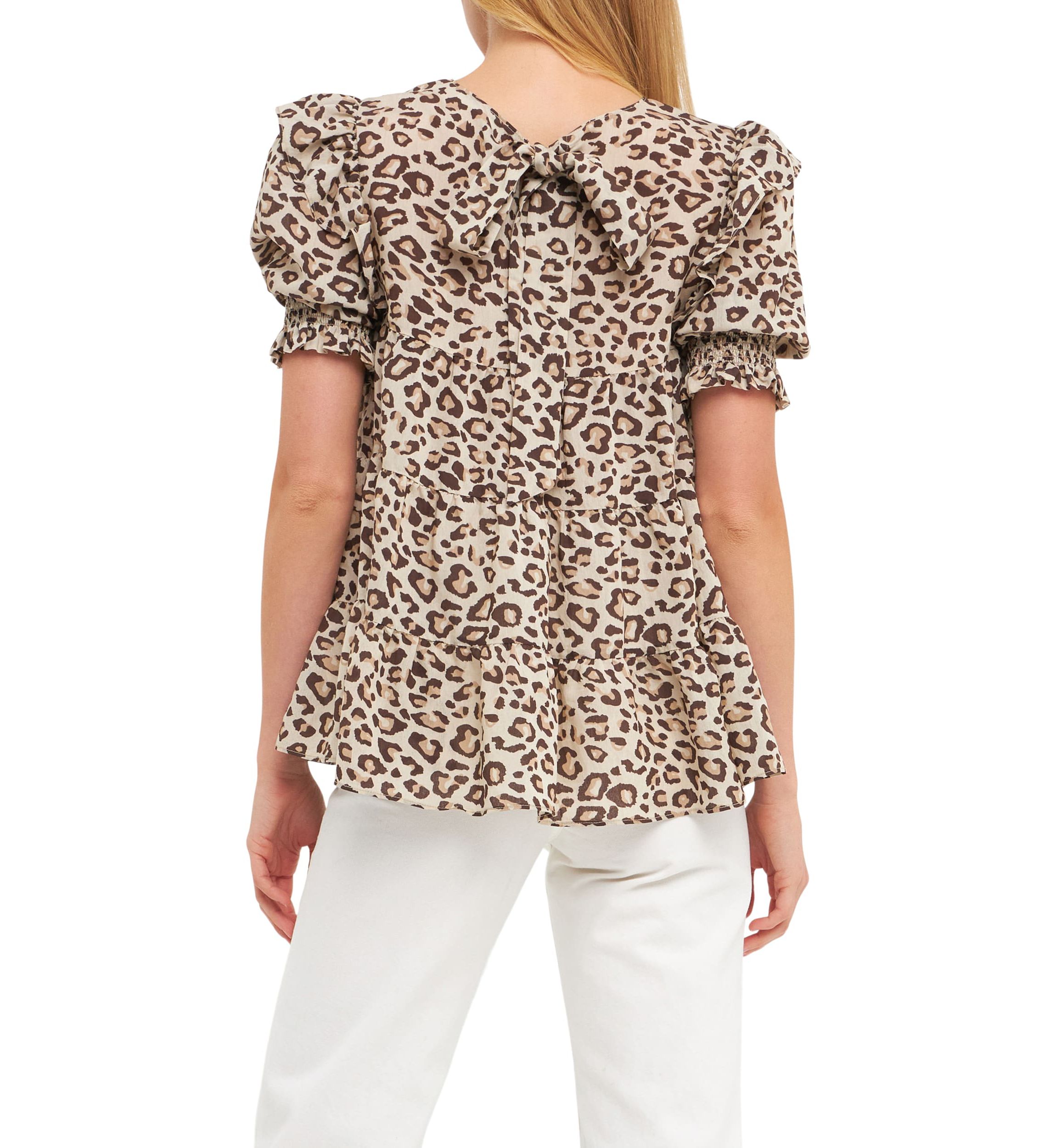 Animal Print Tiered Blouse