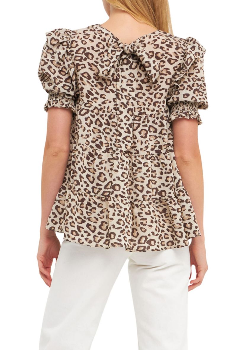 Animal Print Tiered Blouse