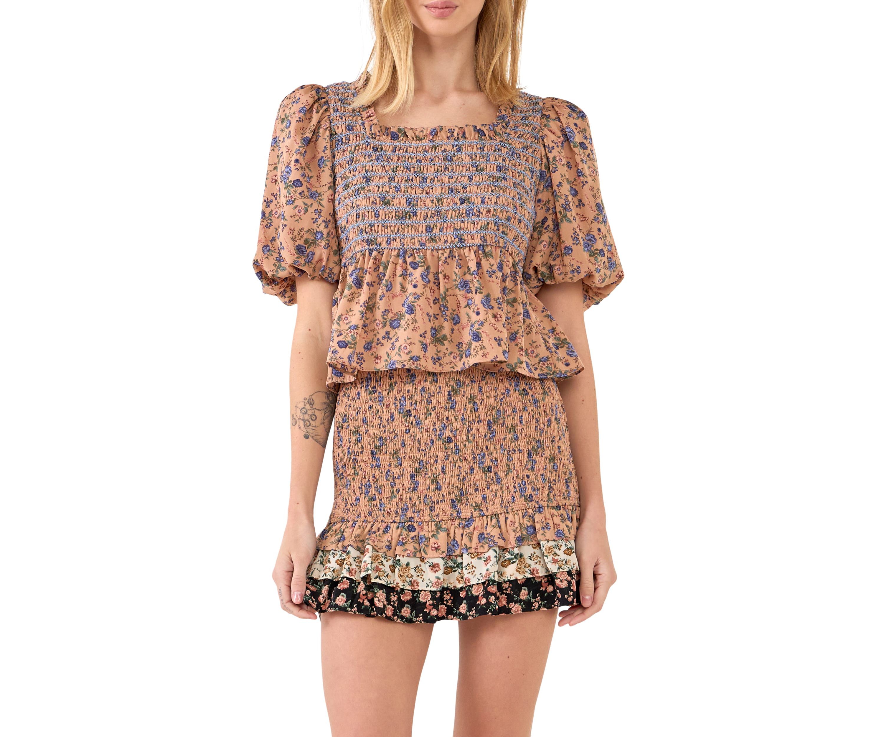 Floral Smocked Detail Top