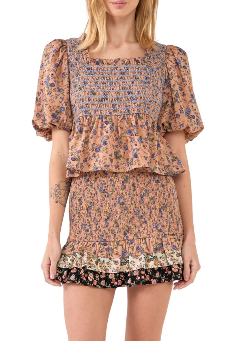 Floral Smocked Detail Top