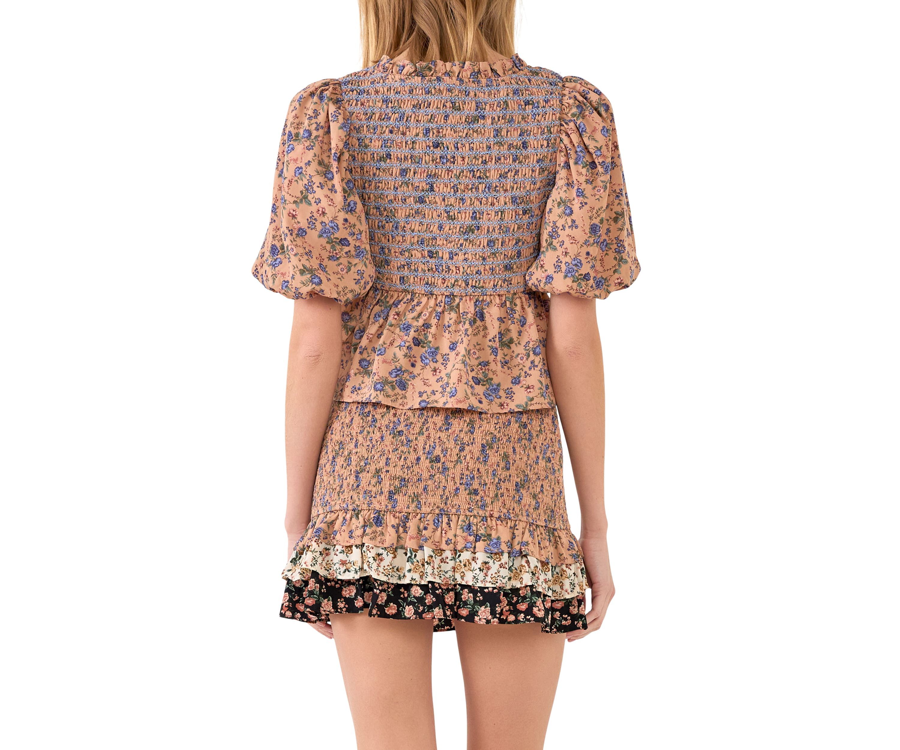 Floral Smocked Detail Top
