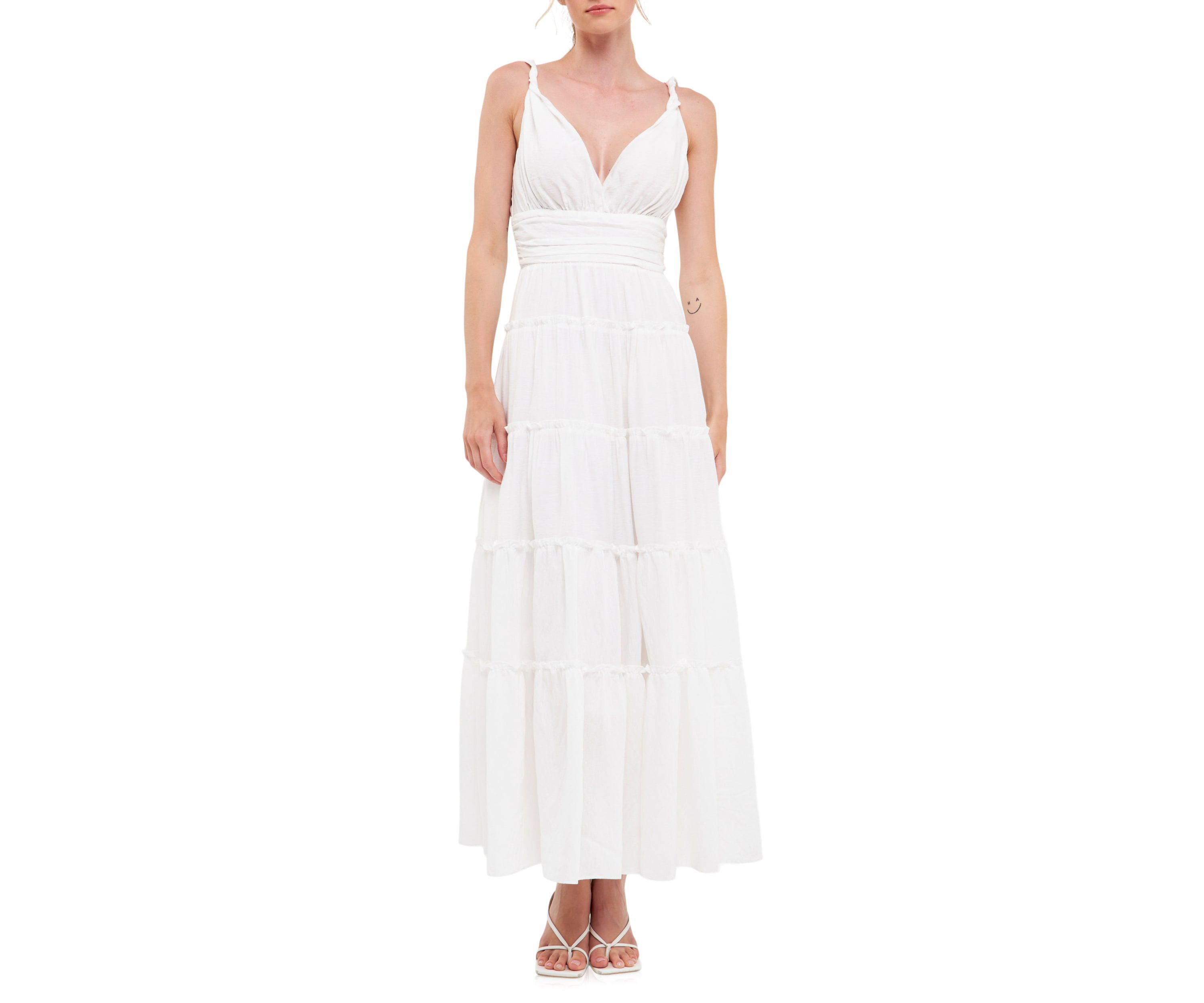 Strap Twist Ruffled Crinkled Maxi