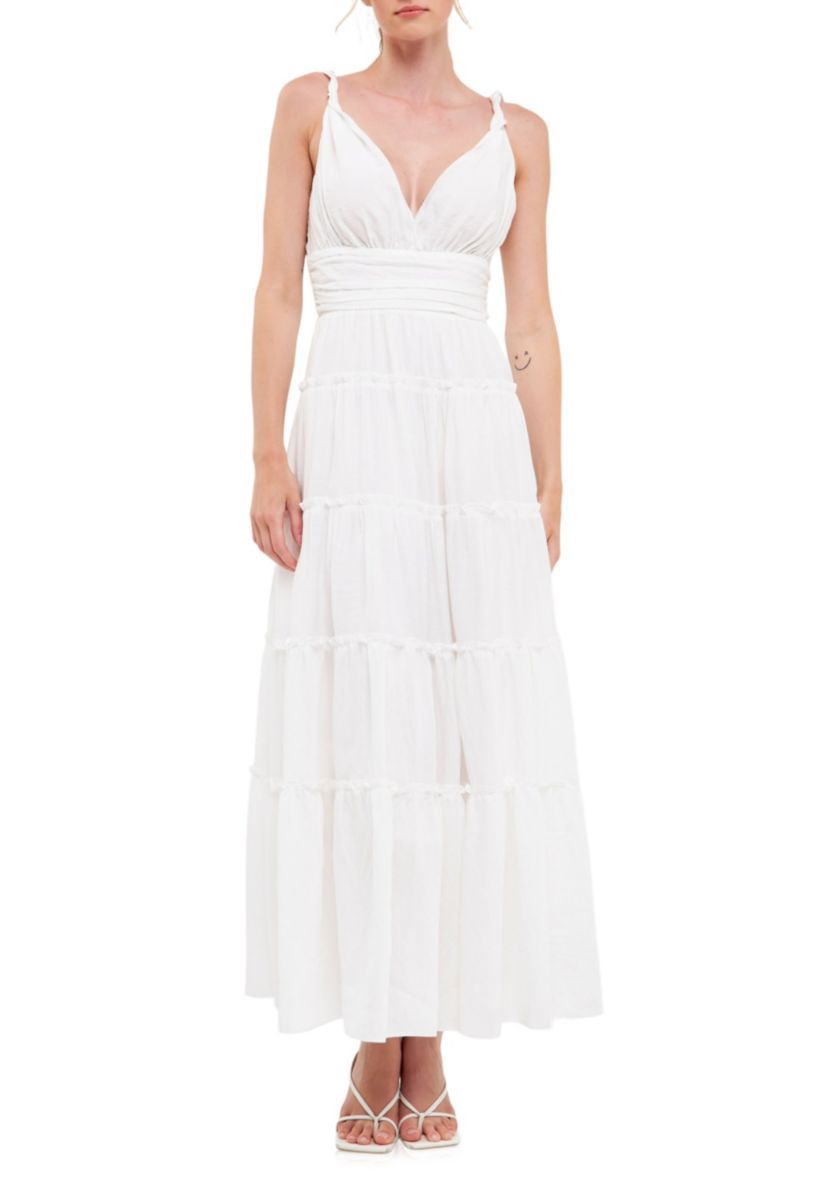 Strap Twist Ruffled Crinkled Maxi