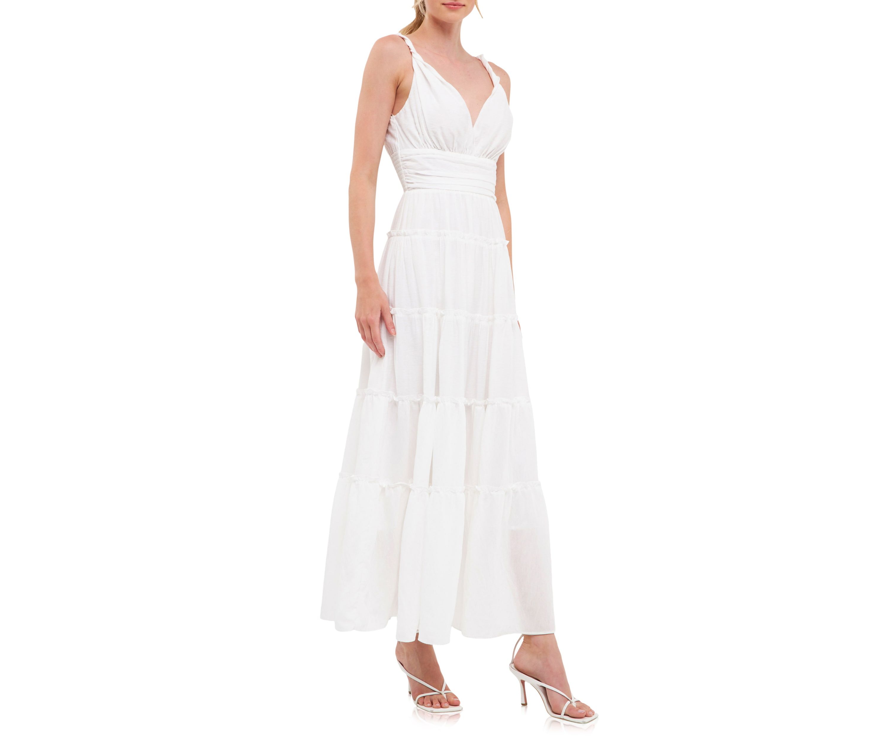 Strap Twist Ruffled Crinkled Maxi