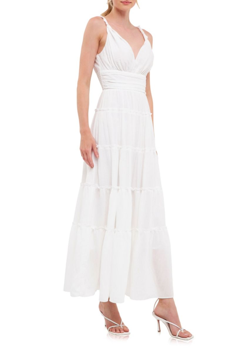 Strap Twist Ruffled Crinkled Maxi