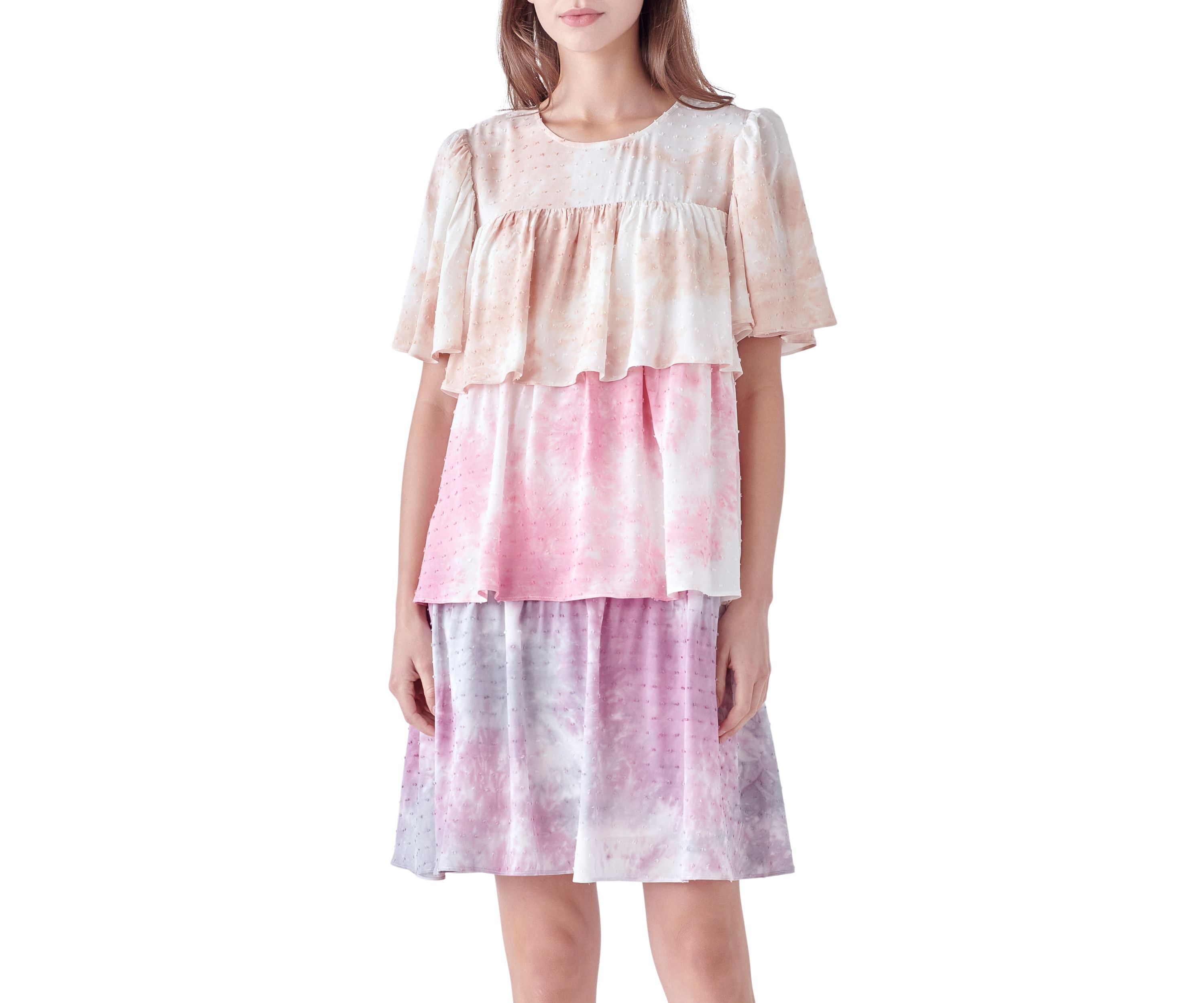 Tie Dye Swiss  Dot Tiered Mini Dress