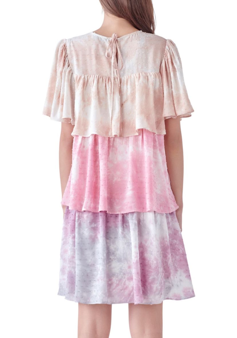 Tie Dye Swiss  Dot Tiered Mini Dress