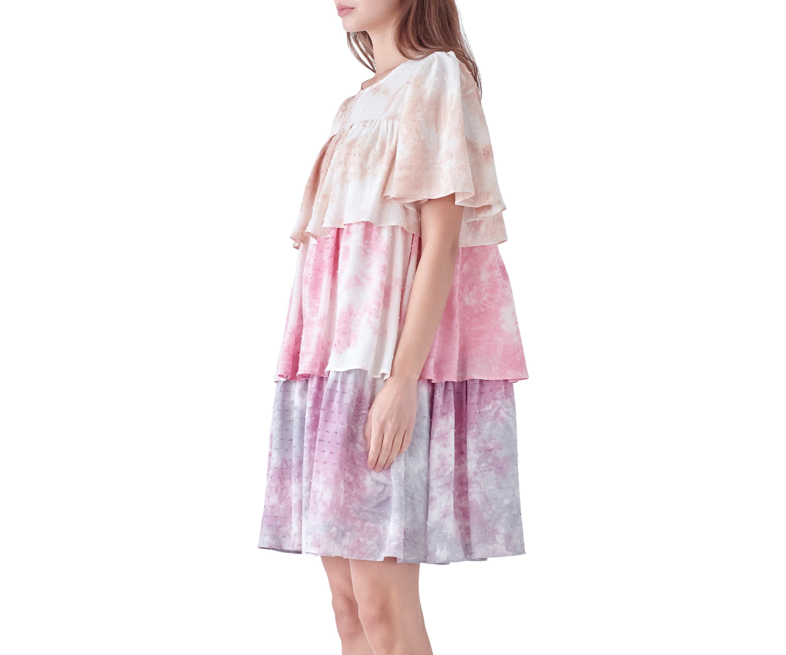 Tie Dye Swiss  Dot Tiered Mini Dress