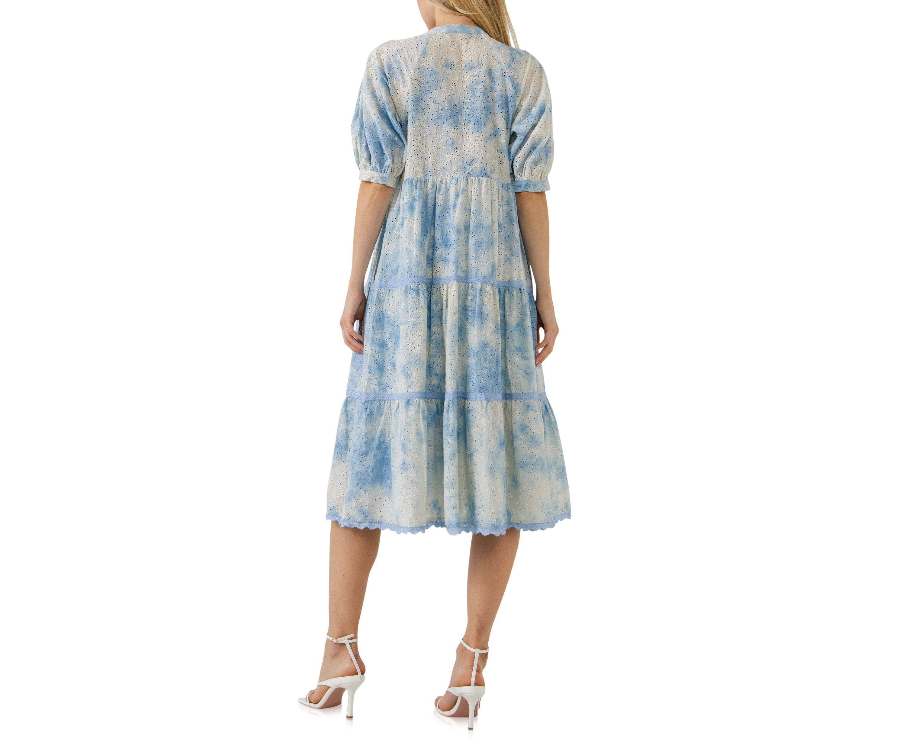 Paisely Eyelet Midi Dress with Tie-dye Effect