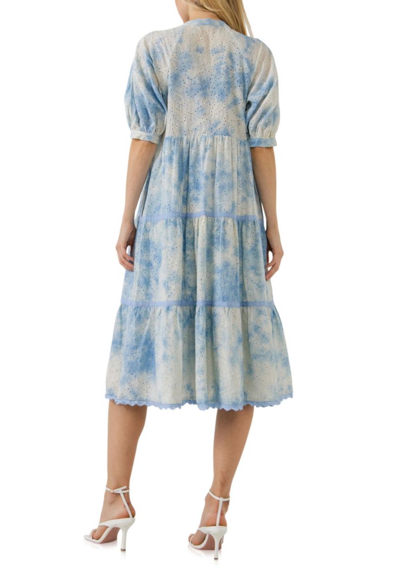 Paisely Eyelet Midi Dress with Tie-dye Effect