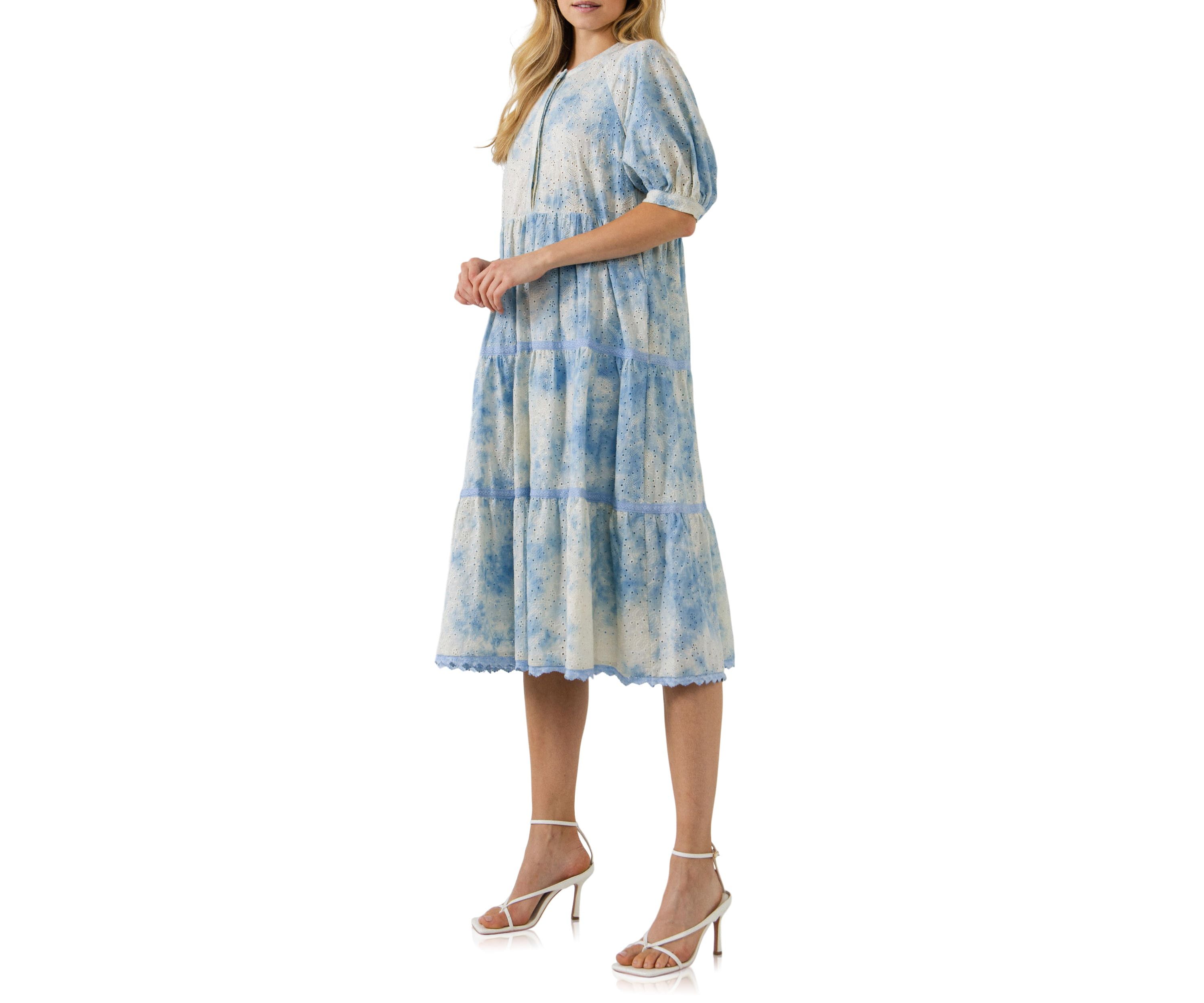 Paisely Eyelet Midi Dress with Tie-dye Effect