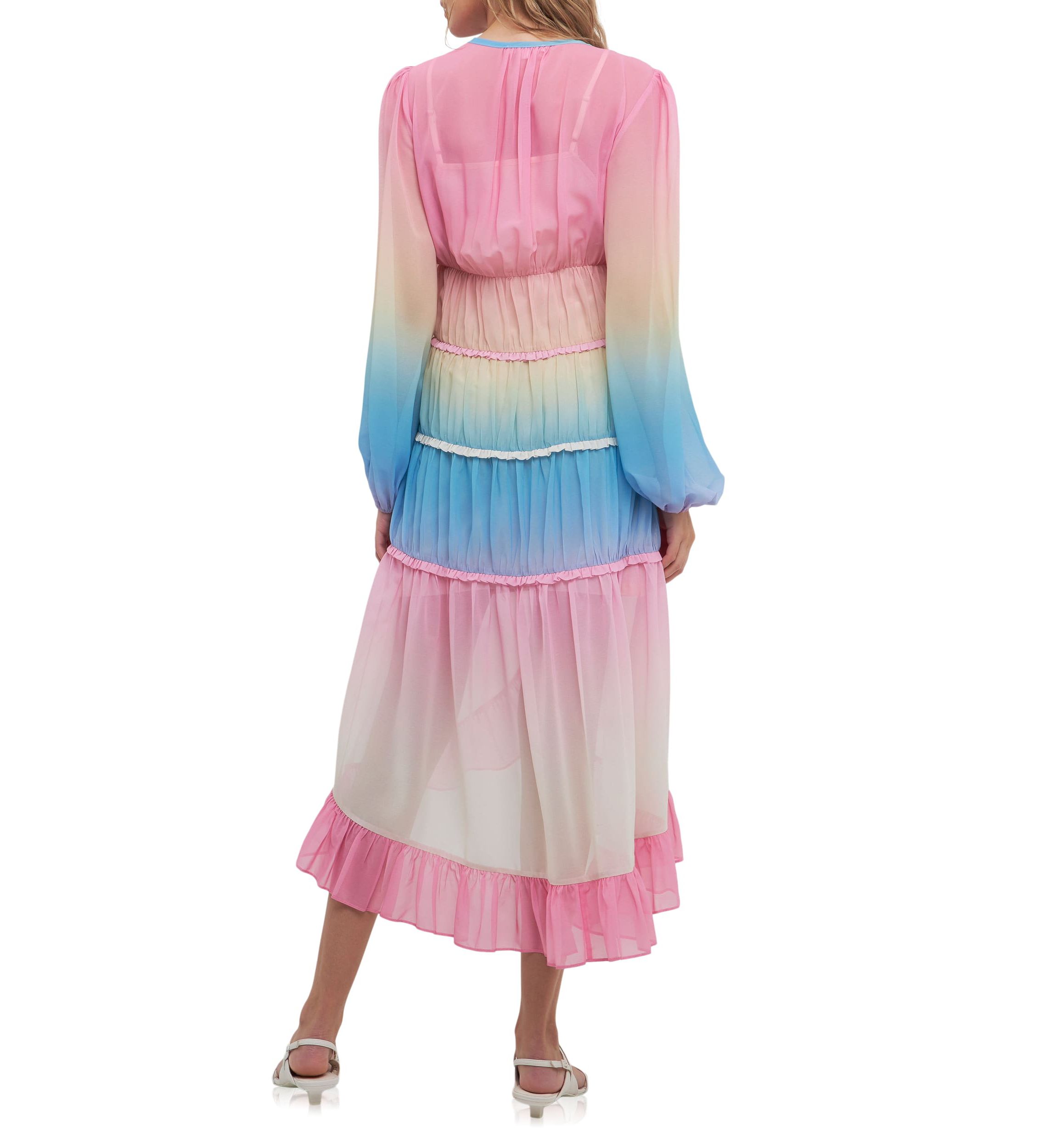 TIe Dye Print Ruffle High-Low Dress