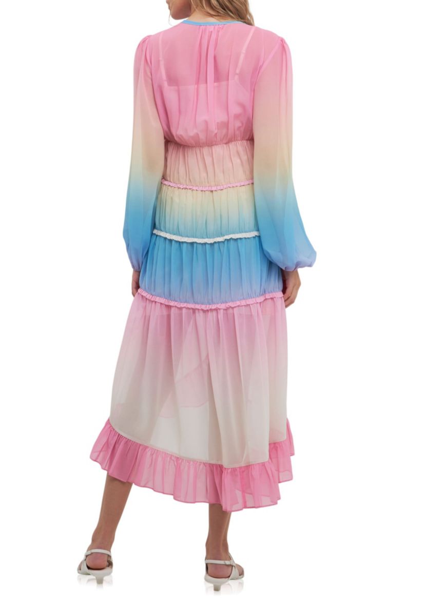 TIe Dye Print Ruffle High-Low Dress