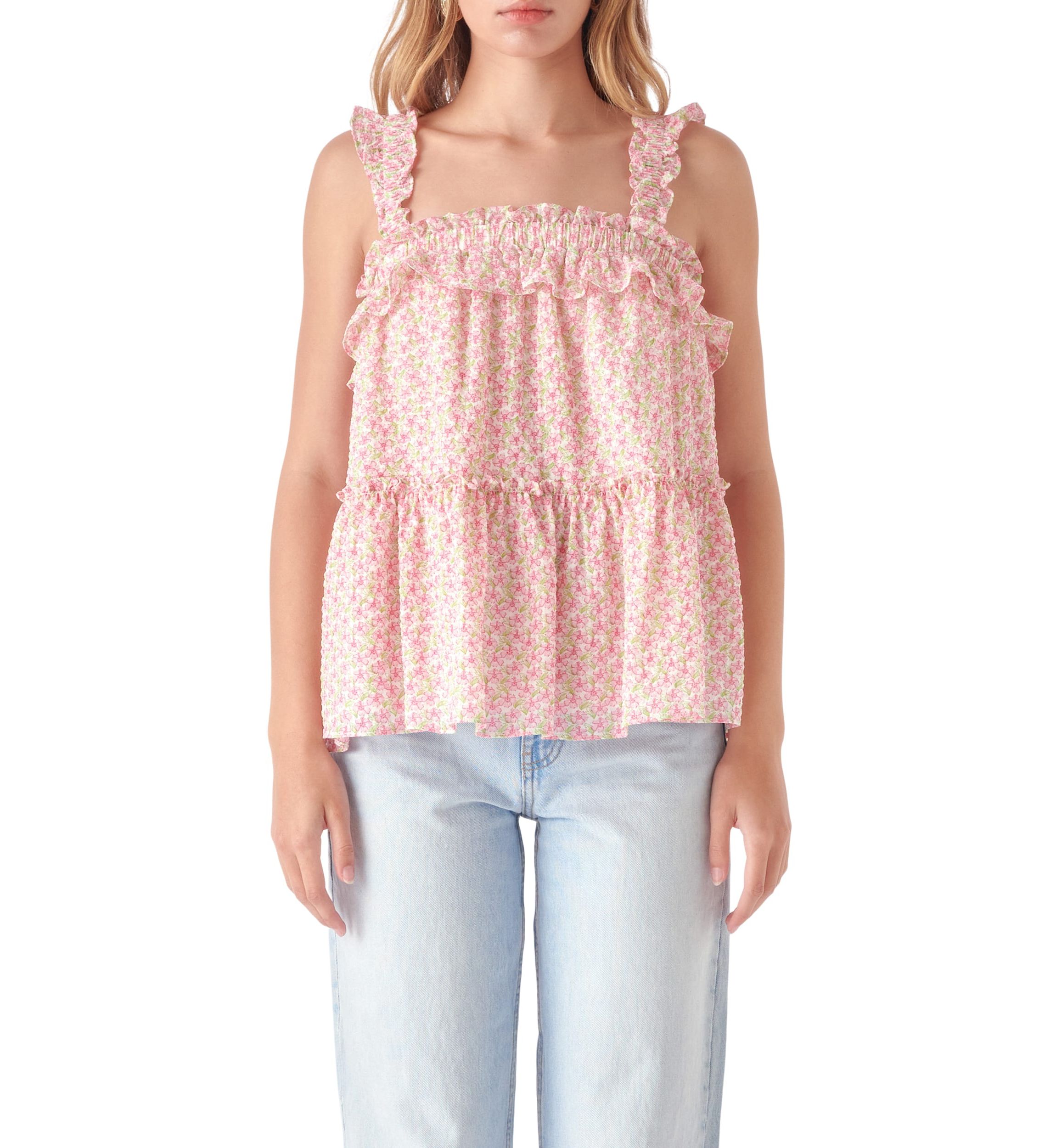 Floral Textured Flounce Top