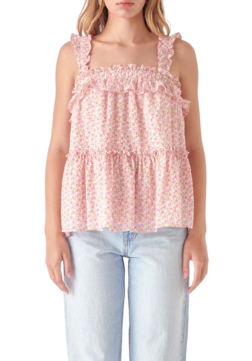 Floral Textured Flounce Top