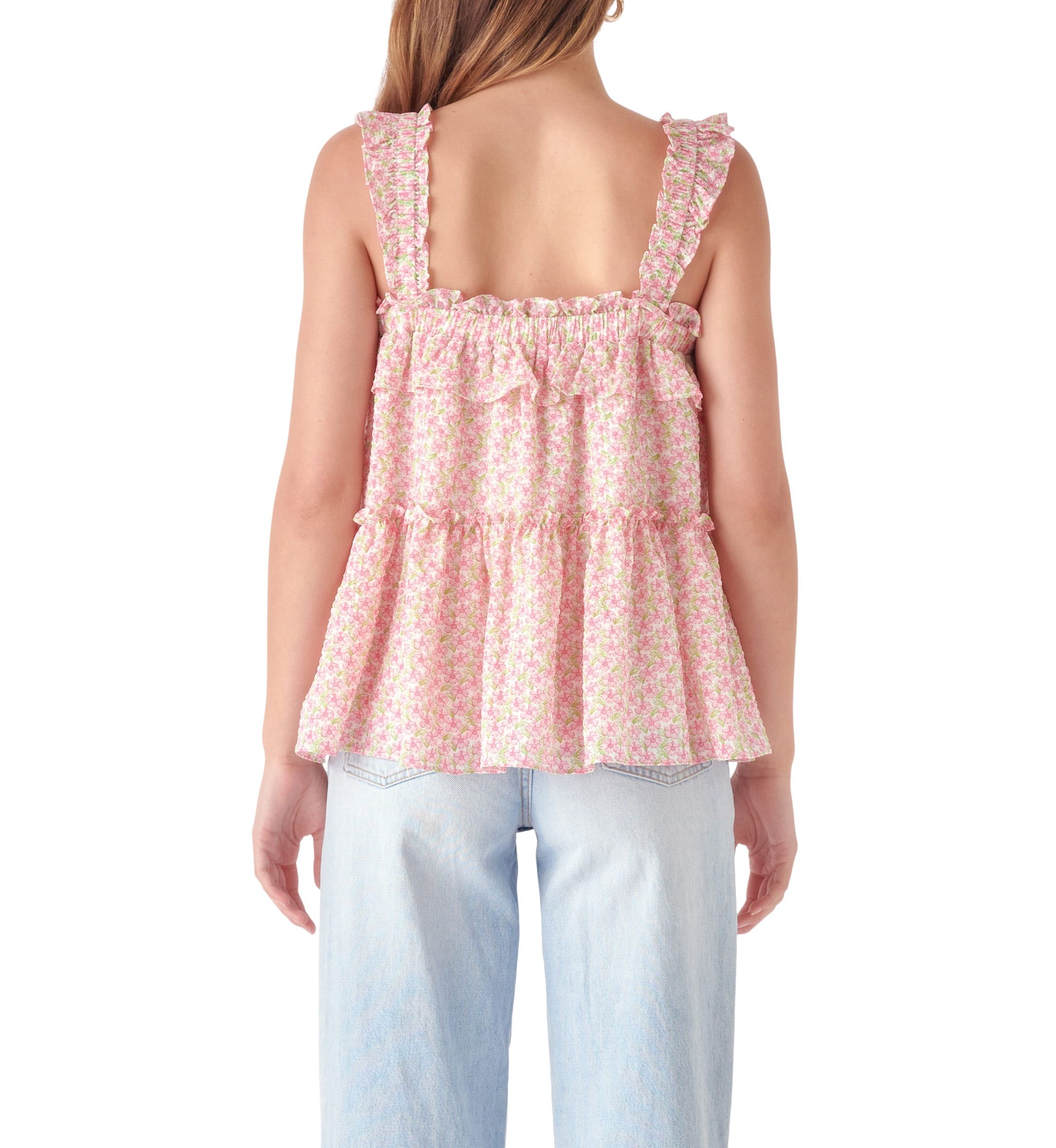Floral Textured Flounce Top