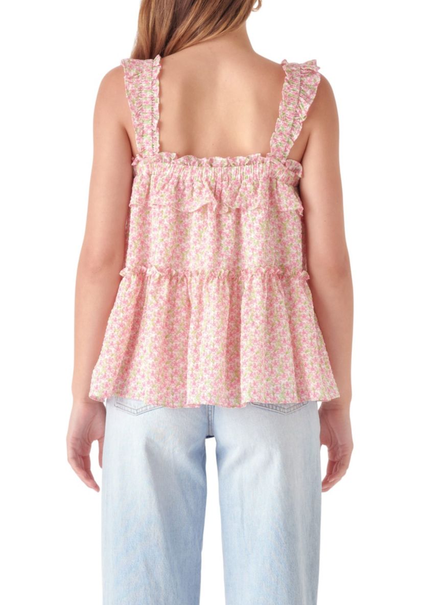 Floral Textured Flounce Top