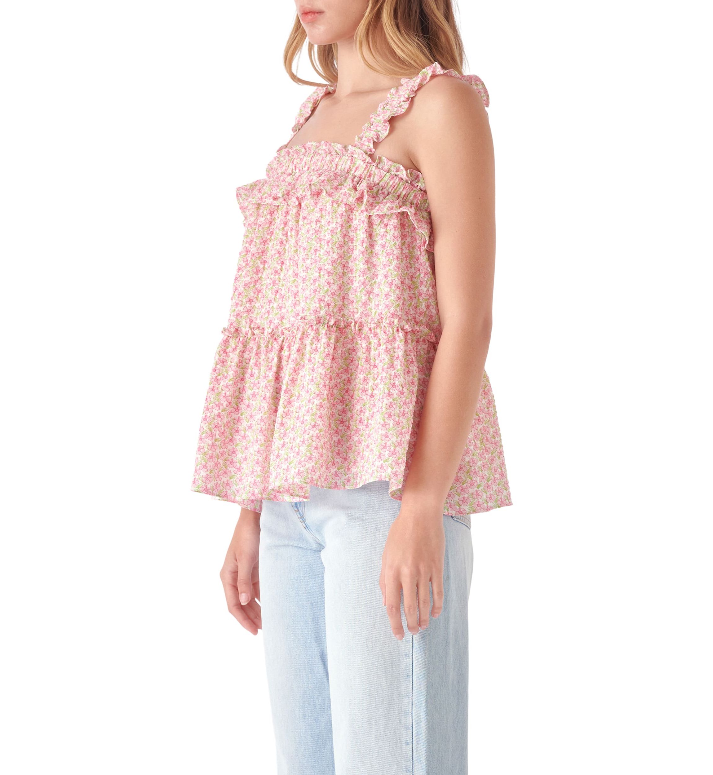 Floral Textured Flounce Top