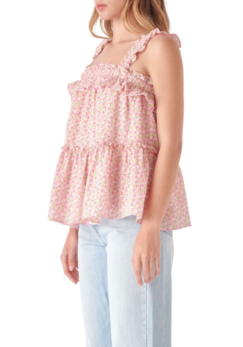 Floral Textured Flounce Top