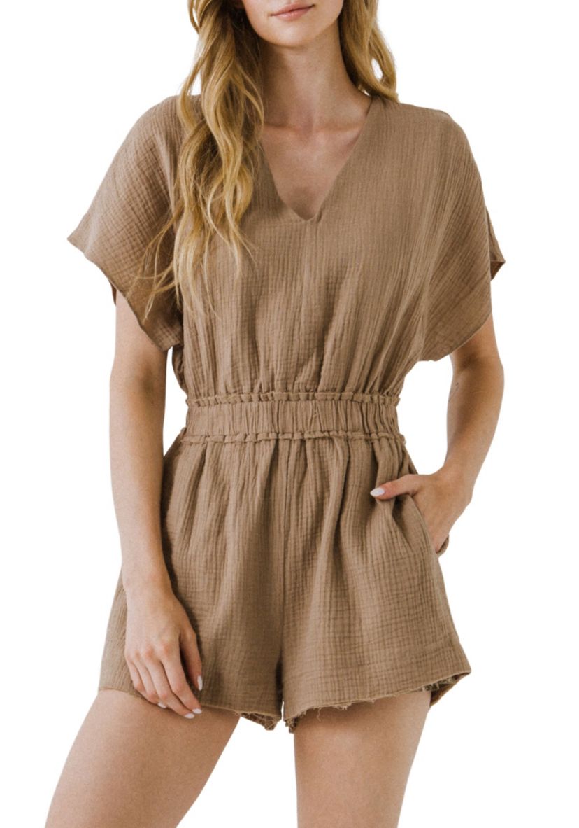 Relaxed Gauze Romper with Raw Edging