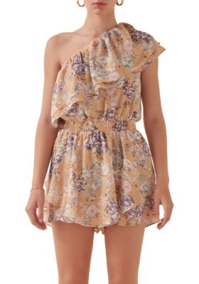 Free The Roses Women's Floral One Shoulder Romper