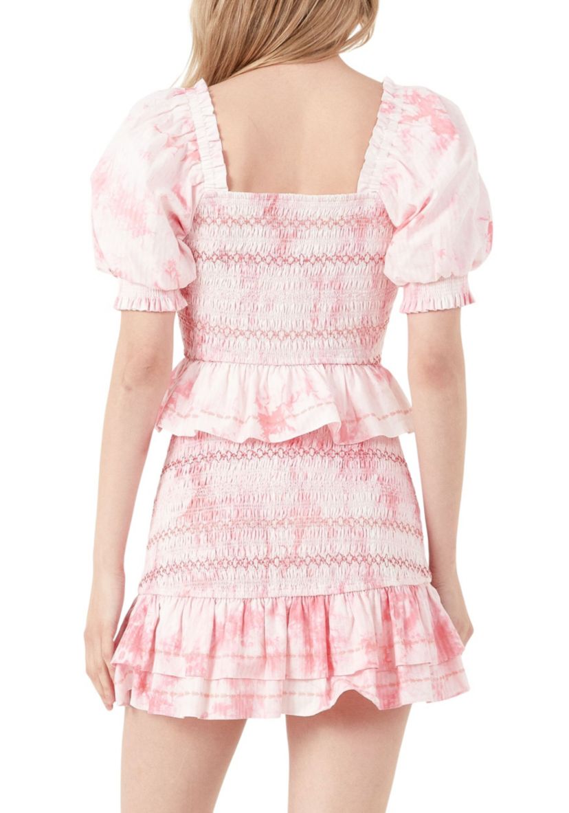 Tie-dye Smocked Detail Top