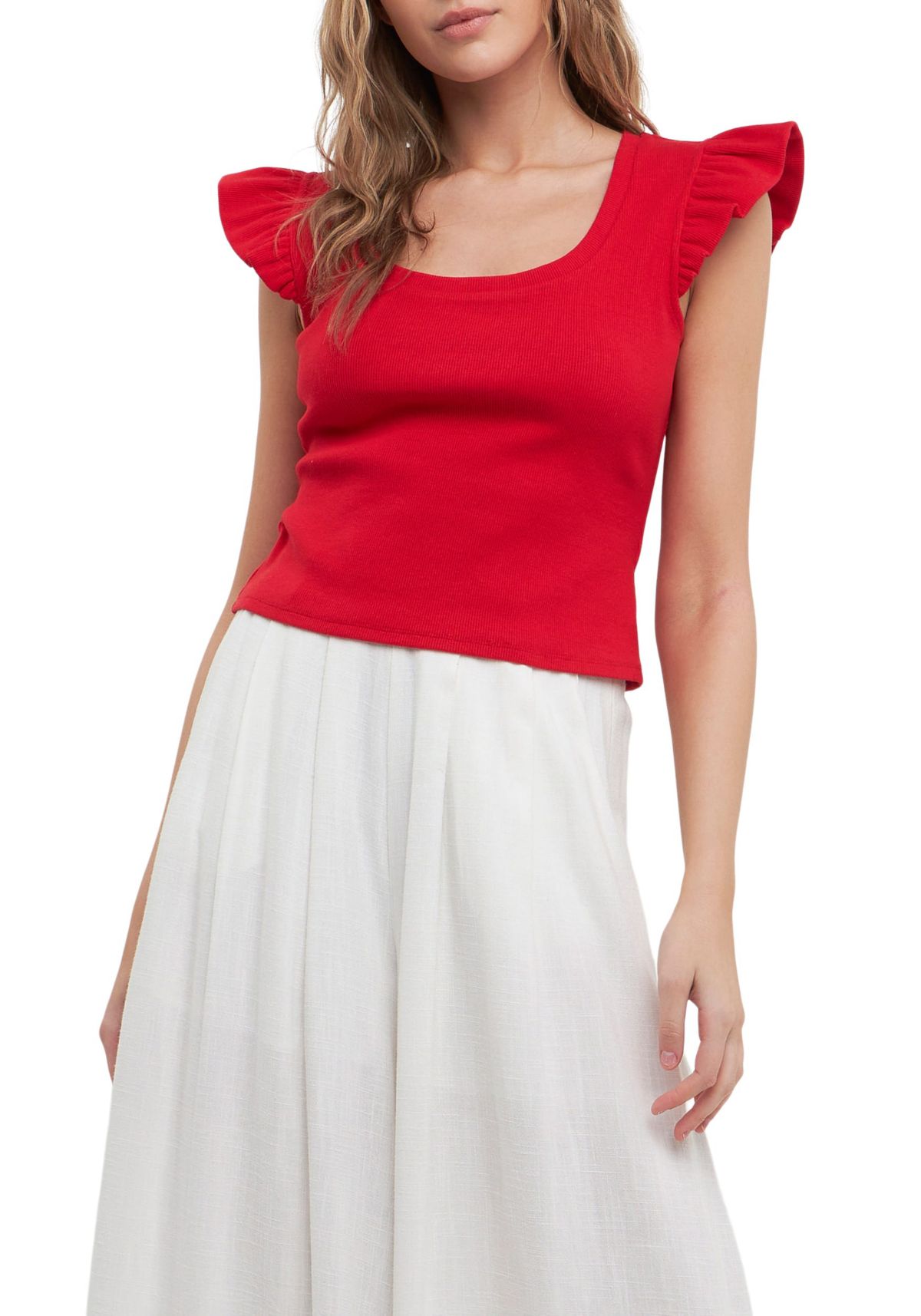 U-neckline Ribbed Knit Top