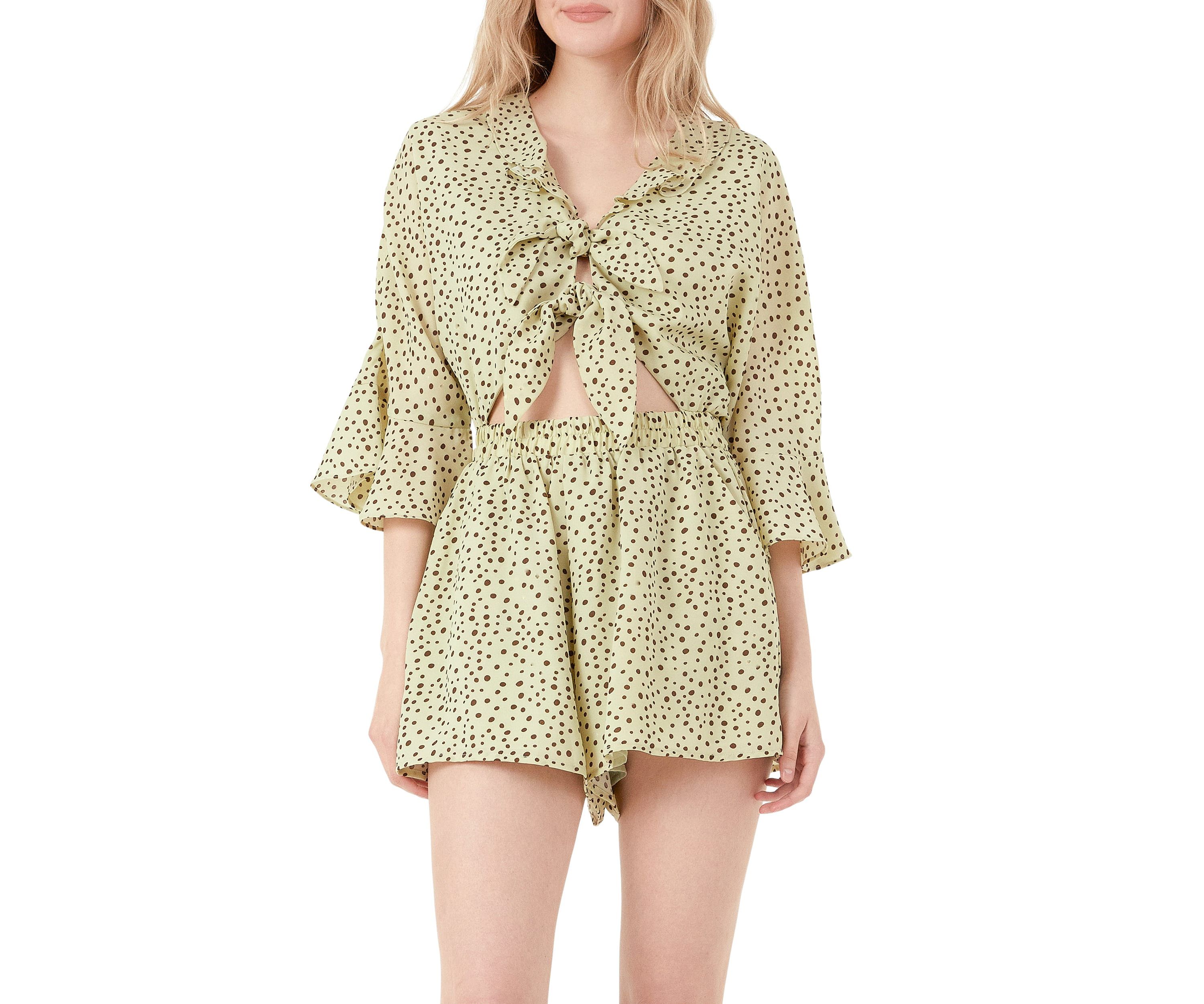 Polka Dot Tied Romper with Ruffles