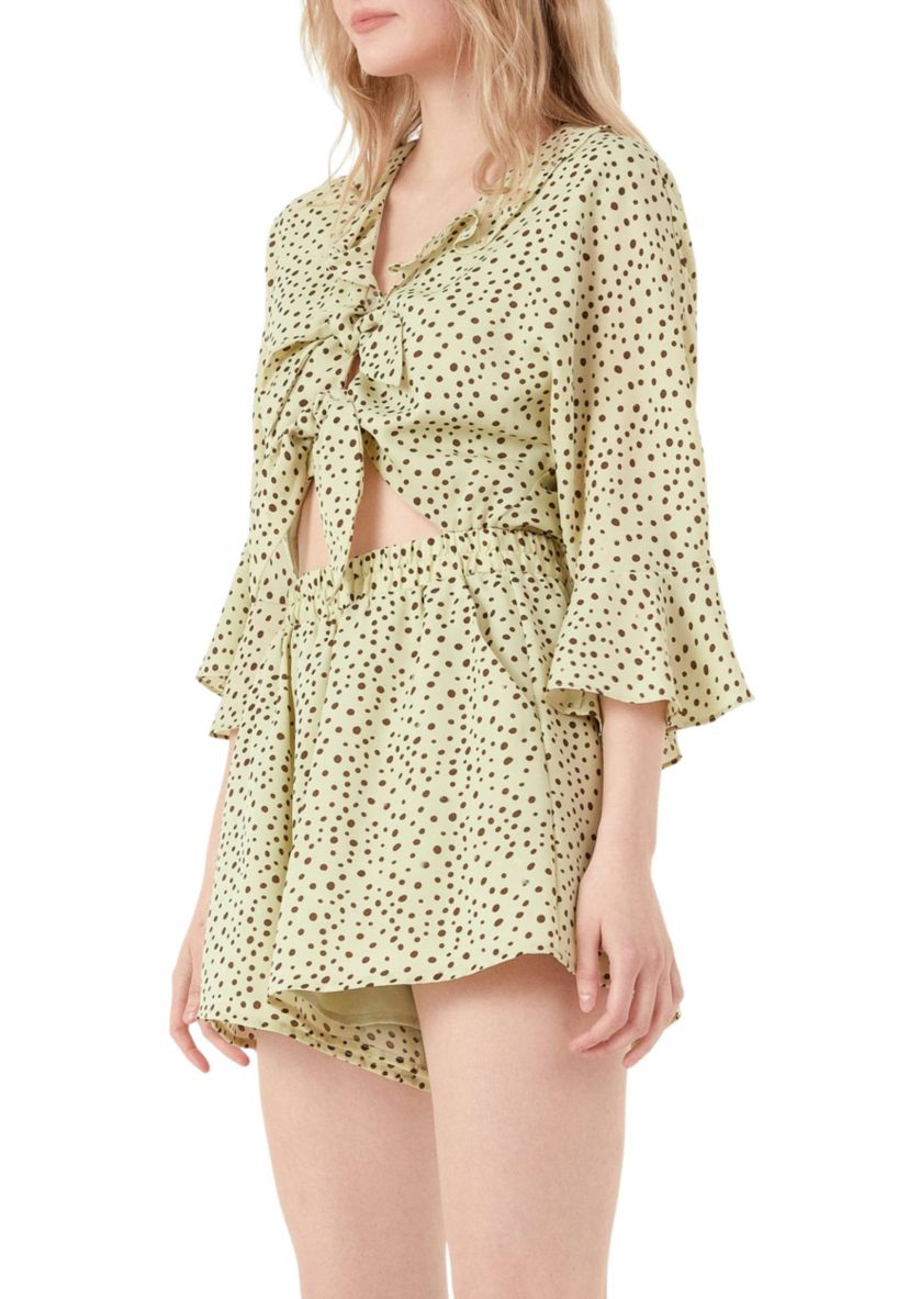 Polka Dot Tied Romper with Ruffles