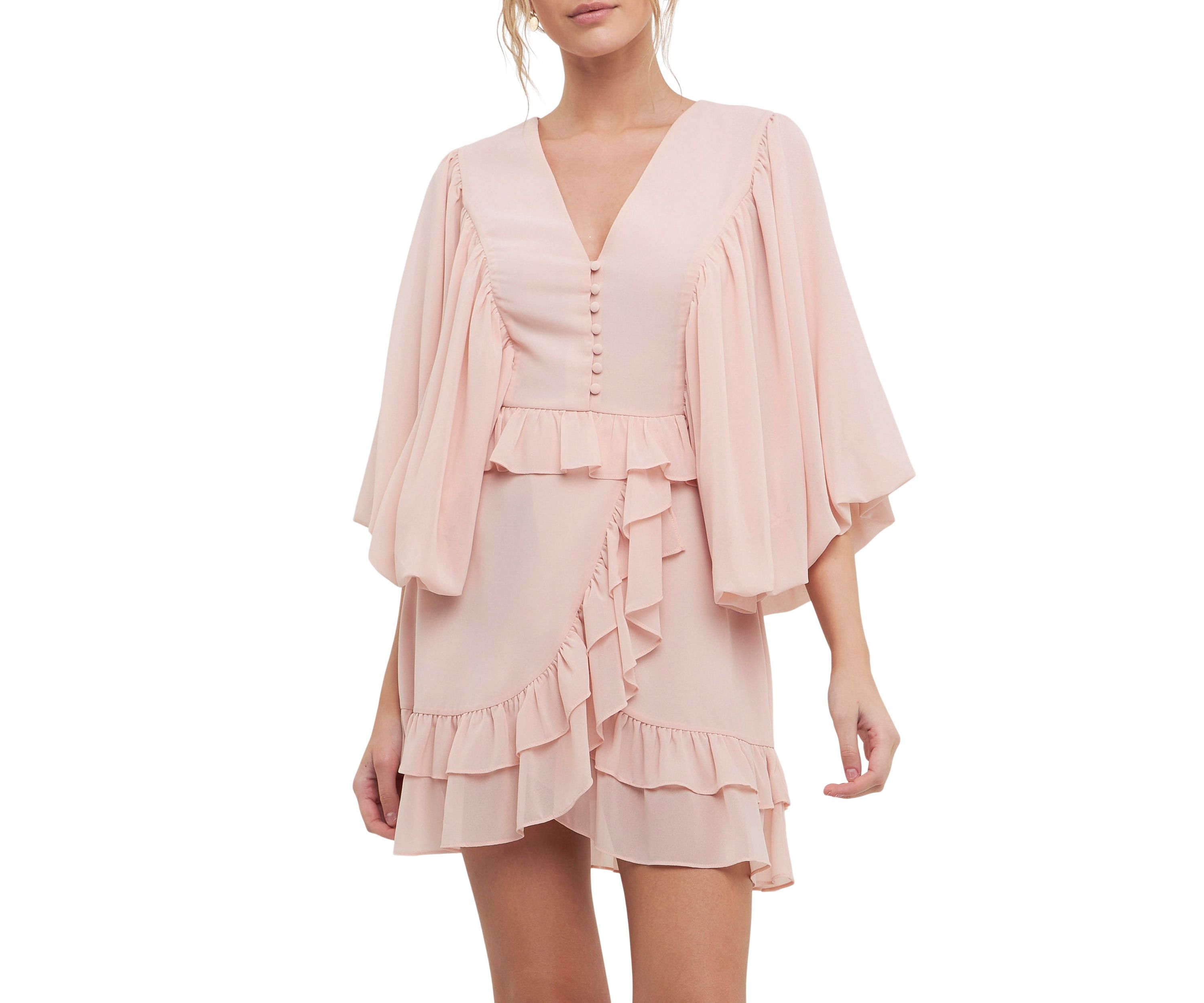 Ruffle Detail with Puff Sleeve Mini Dress