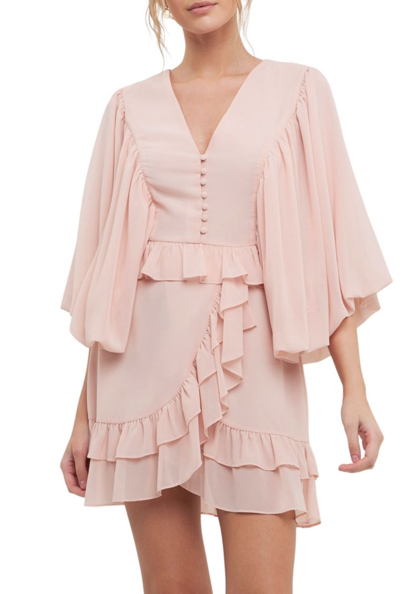 Ruffle Detail with Puff Sleeve Mini Dress