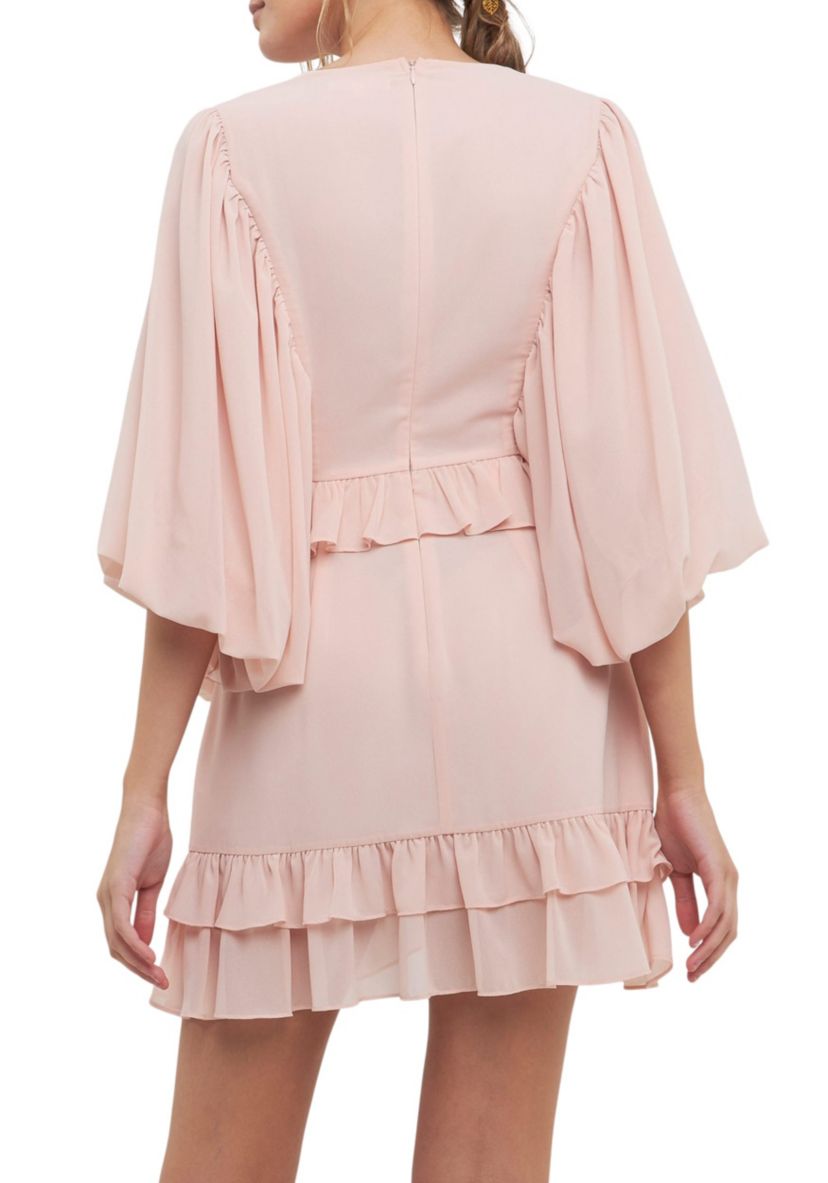 Ruffle Detail with Puff Sleeve Mini Dress