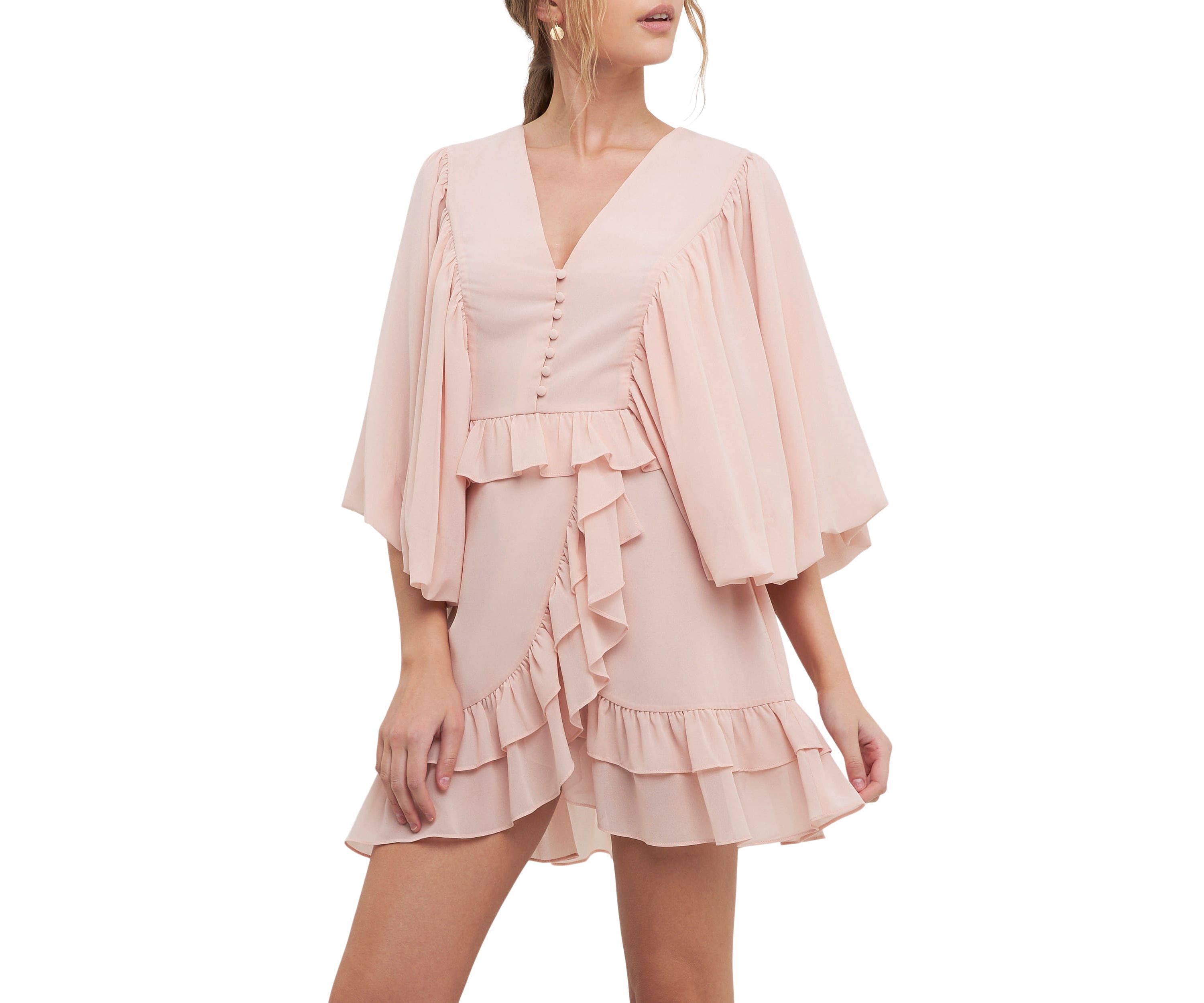 Ruffle Detail with Puff Sleeve Mini Dress