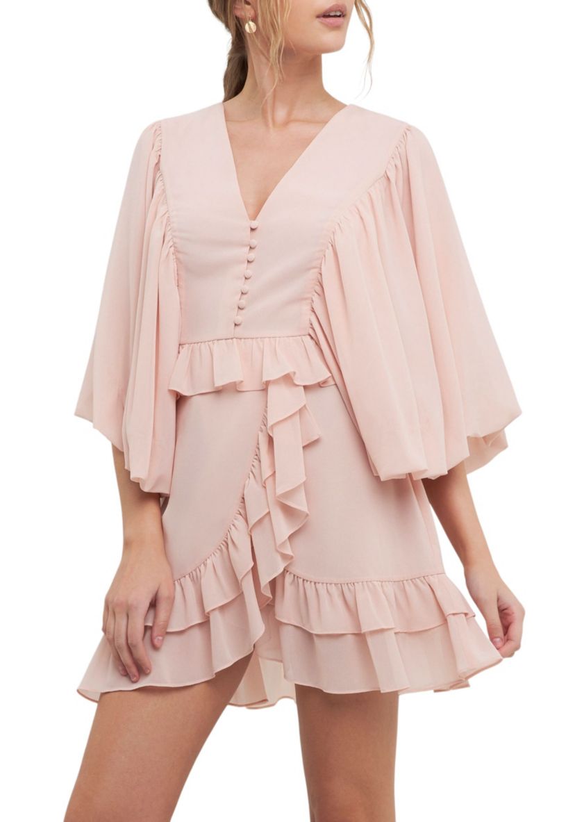 Ruffle Detail with Puff Sleeve Mini Dress