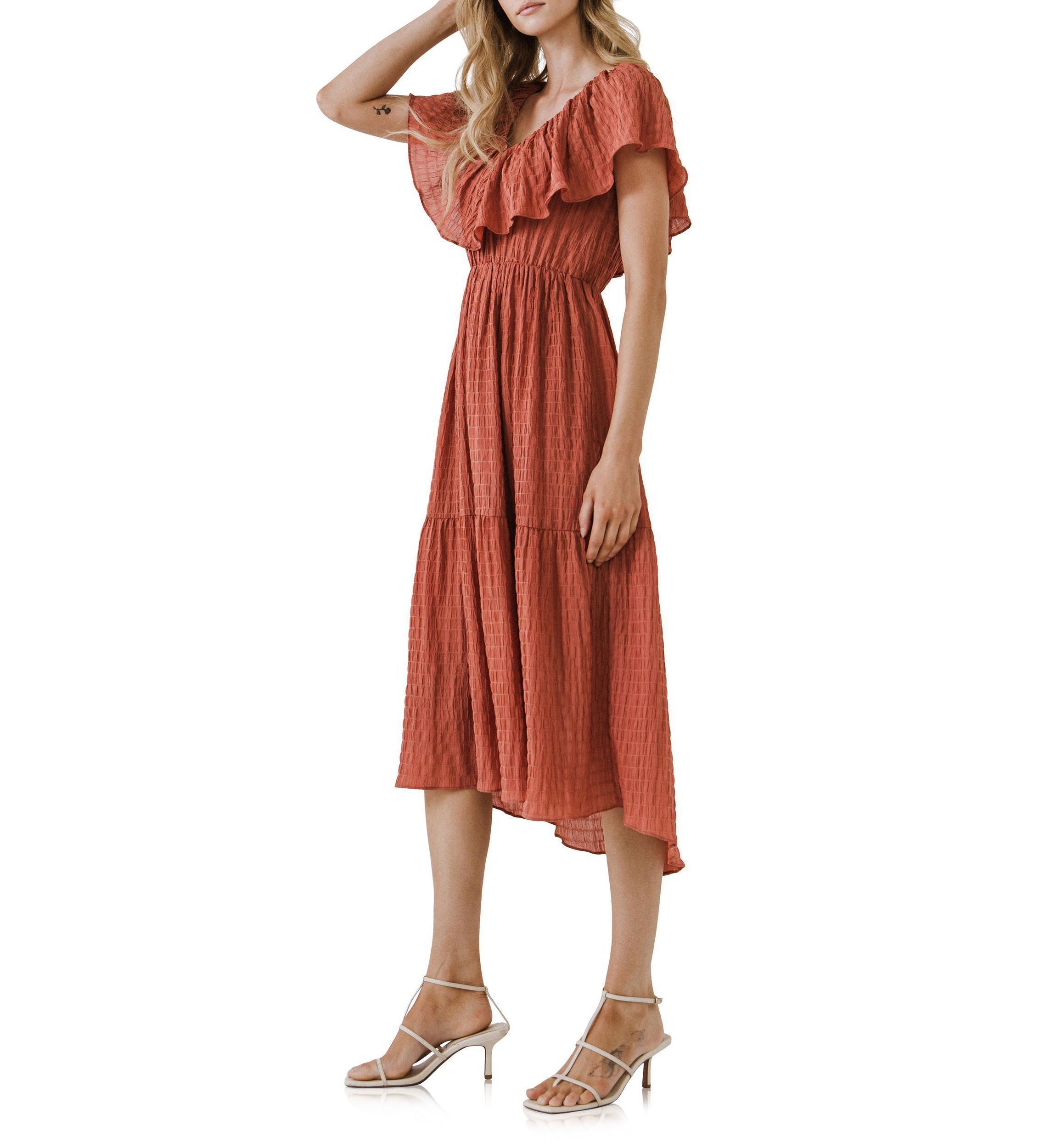 Midi Dress with Ruffle Detail