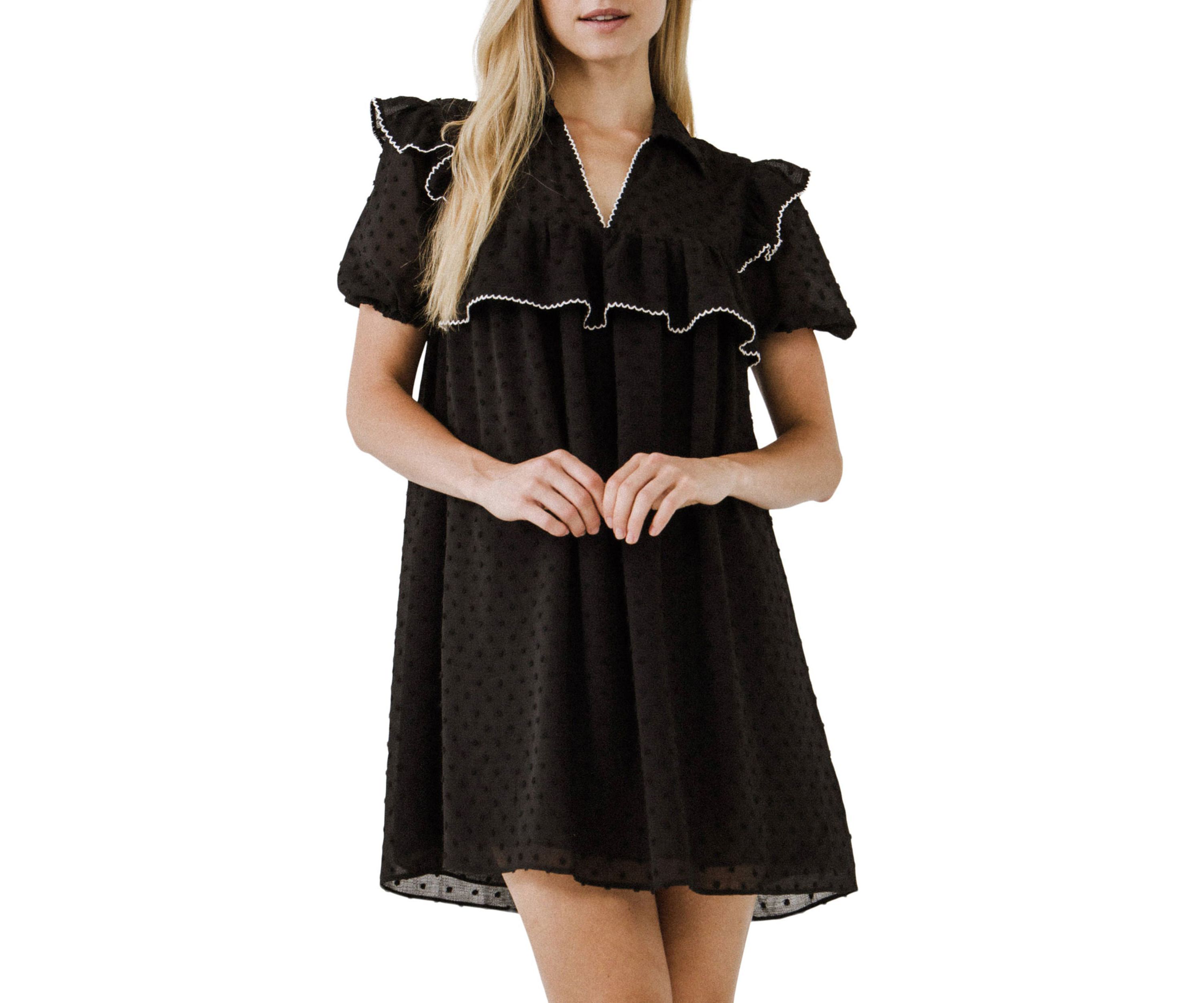 Swiss Dot Mini Dress with Ruffle Detail