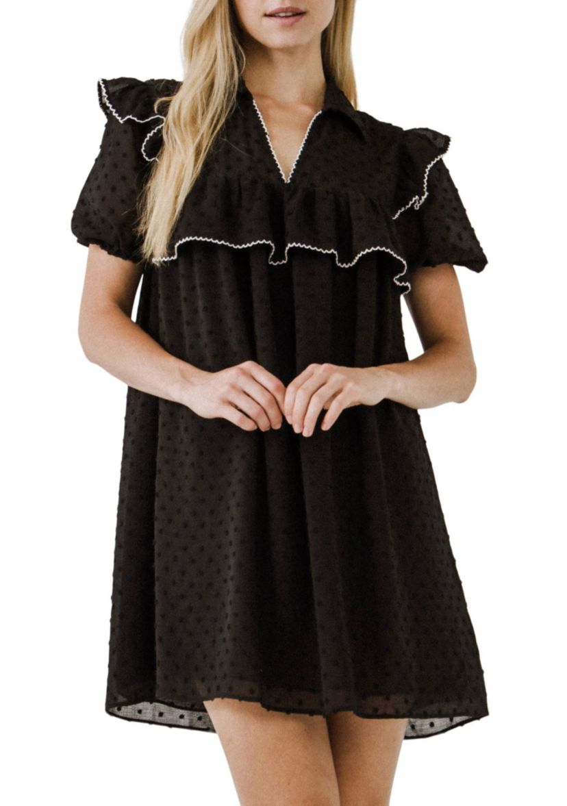 Swiss Dot Mini Dress with Ruffle Detail